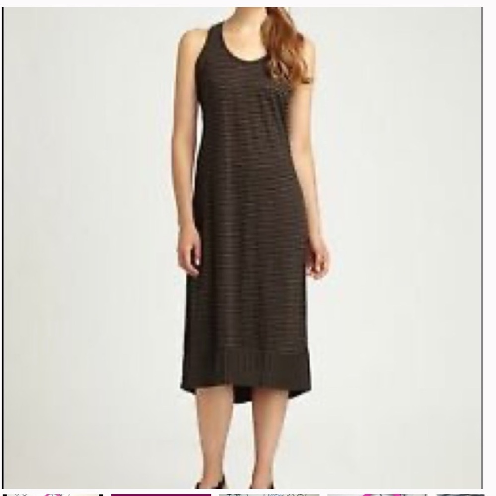 Eileen Fisher Lightweight Linen Midi Striped Sleeveless Tank Dress W1337 Sz S